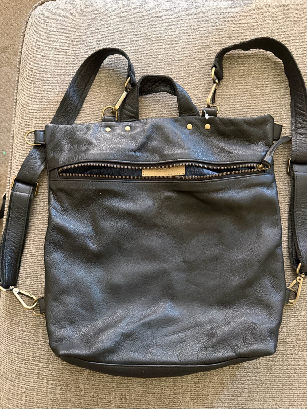 Molly G Black Leather Convertible Tote/Backpack